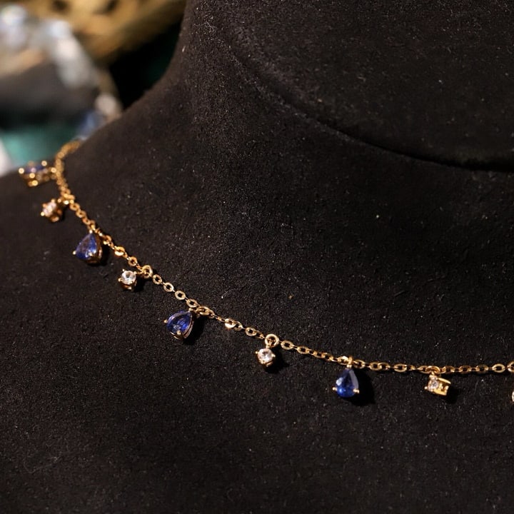14k Gold 0.55 Ctw Natural Sapphire & Sapphire Necklace - 5