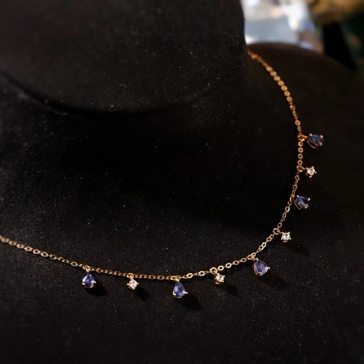 14k Gold 0.55 Ctw Natural Sapphire & Sapphire Necklace - 6