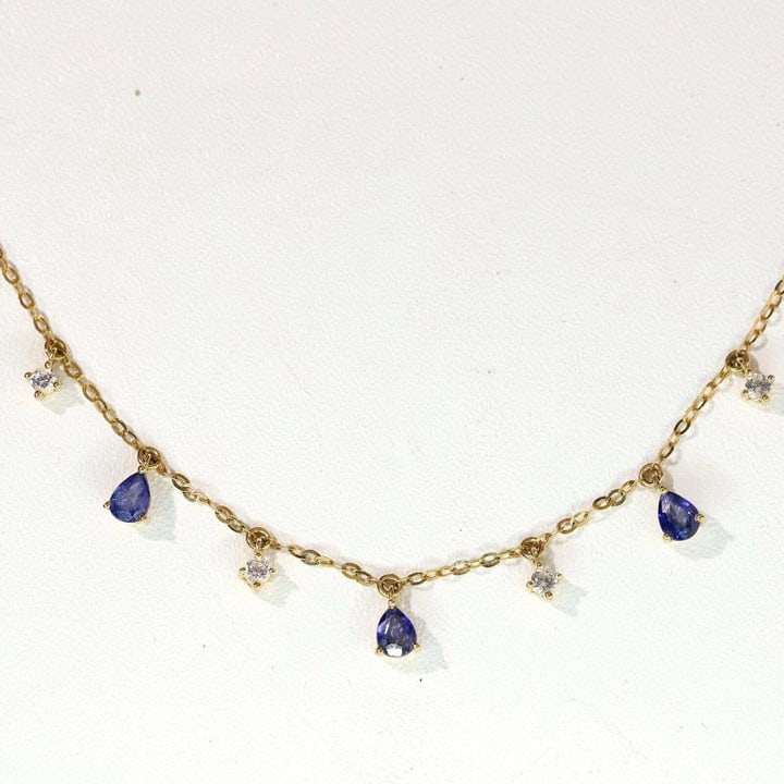 14k Gold 0.55 Ctw Natural Sapphire & Sapphire Necklace - 7