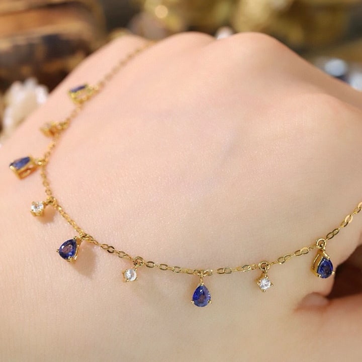14k Gold 0.55 Ctw Natural Sapphire & Sapphire Necklace - 8