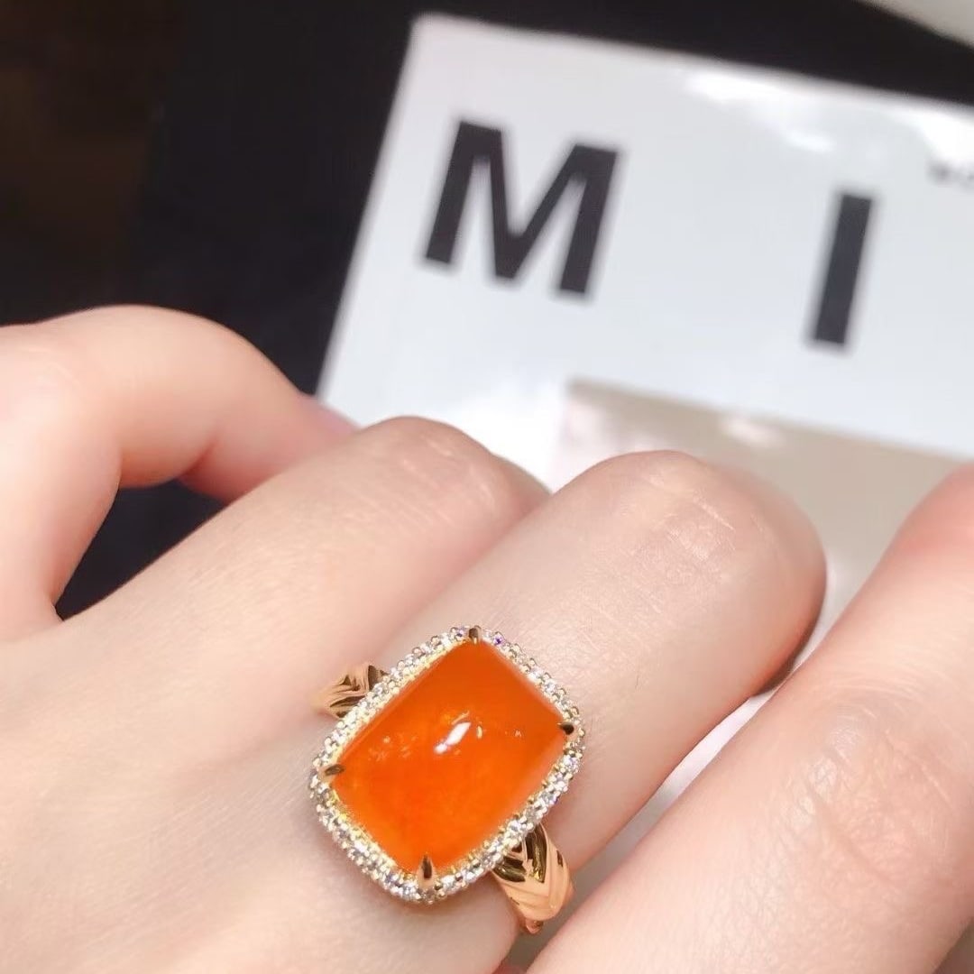 14k Gold 9 Ct Natural Spessartine & Diamond Ring - 4