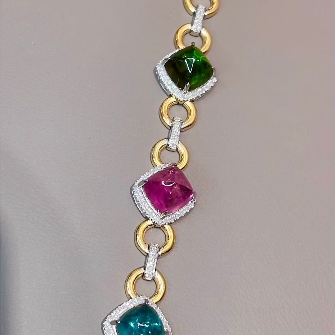 14k Gold 15 Ct Natural Tourmaline & Diamond Bracelet - 5