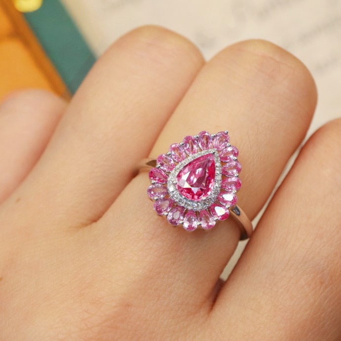 14k Gold 1.91 Ctw Natural Padparadscha Sapphire & Diamond Ring - 5