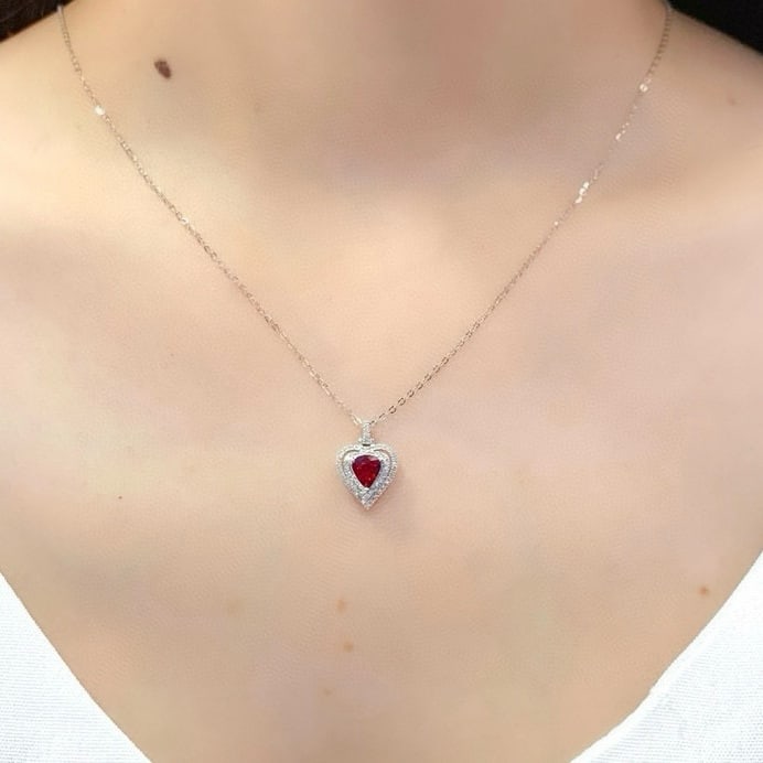 14k Gold 0.81 Ctw Natural Ruby & Diamond Pendant( Without Chain ) - 5