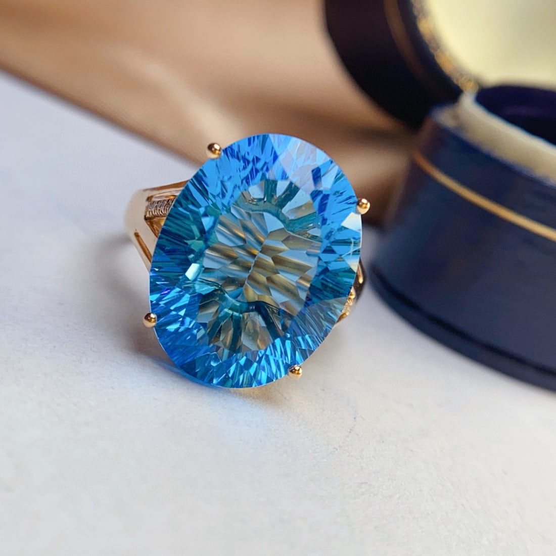 14k Gold 11.80 Ct Natural Topaz & Diamond Ring - 4