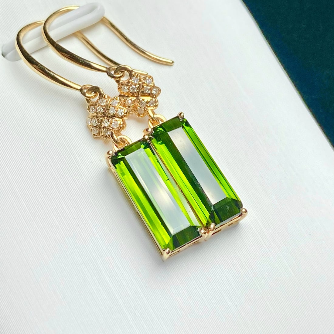 14k Gold 4.1 Ct Natural Tourmaline & Diamond Earrings - 2