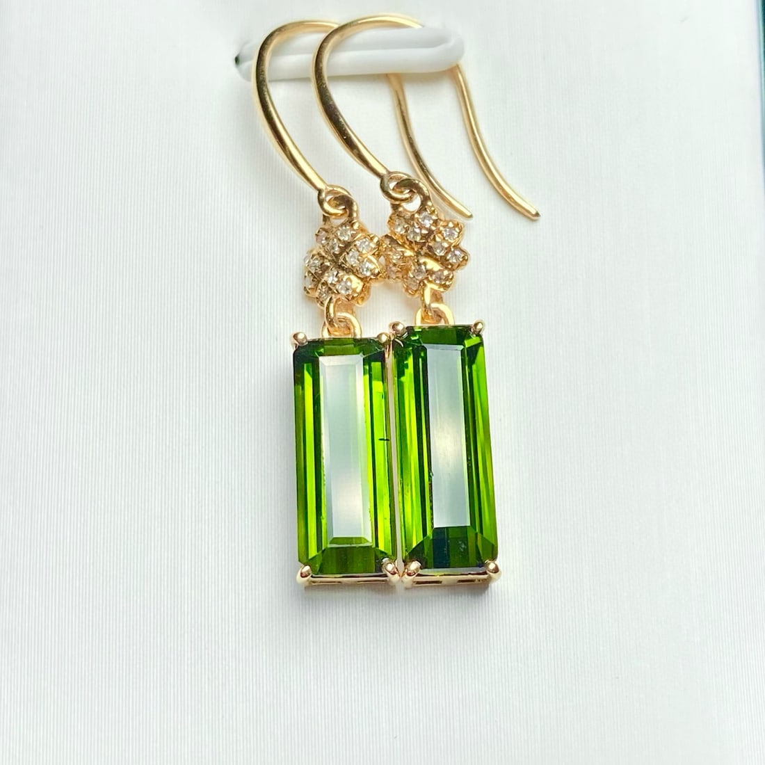 14k Gold 4.1 Ct Natural Tourmaline & Diamond Earrings - 3