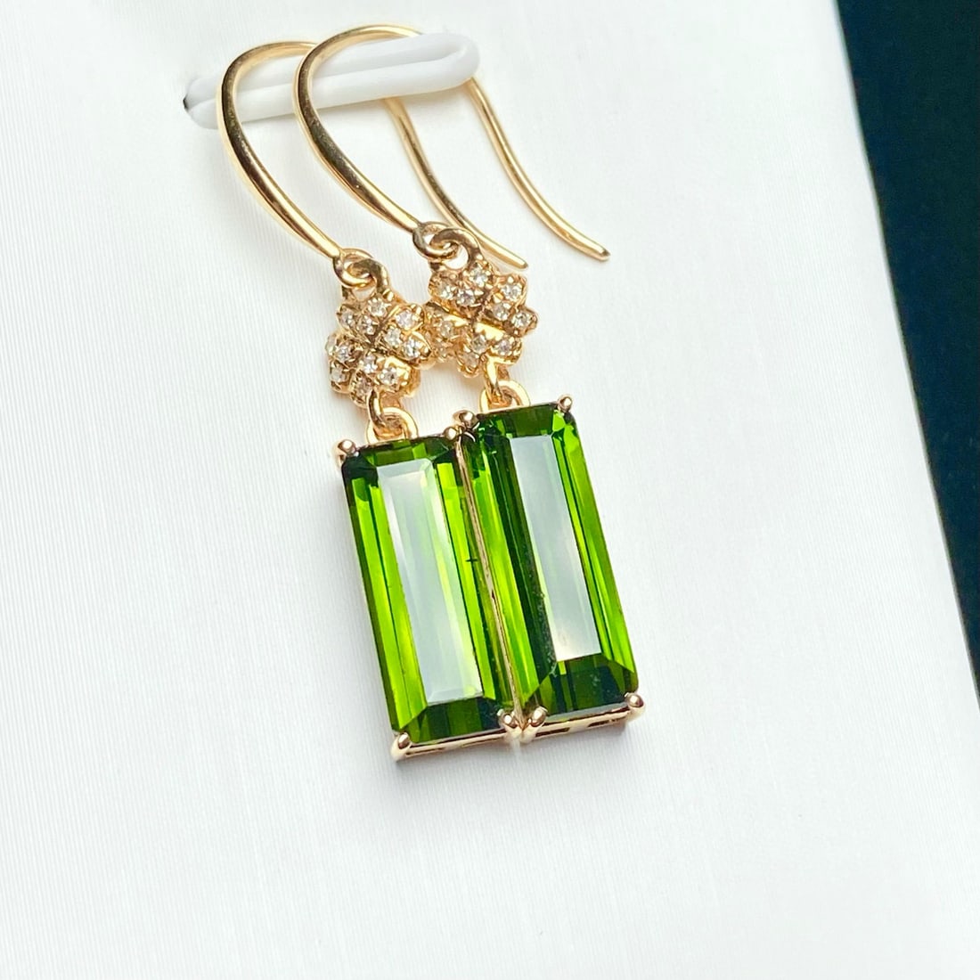 14k Gold 4.1 Ct Natural Tourmaline & Diamond Earrings - 4