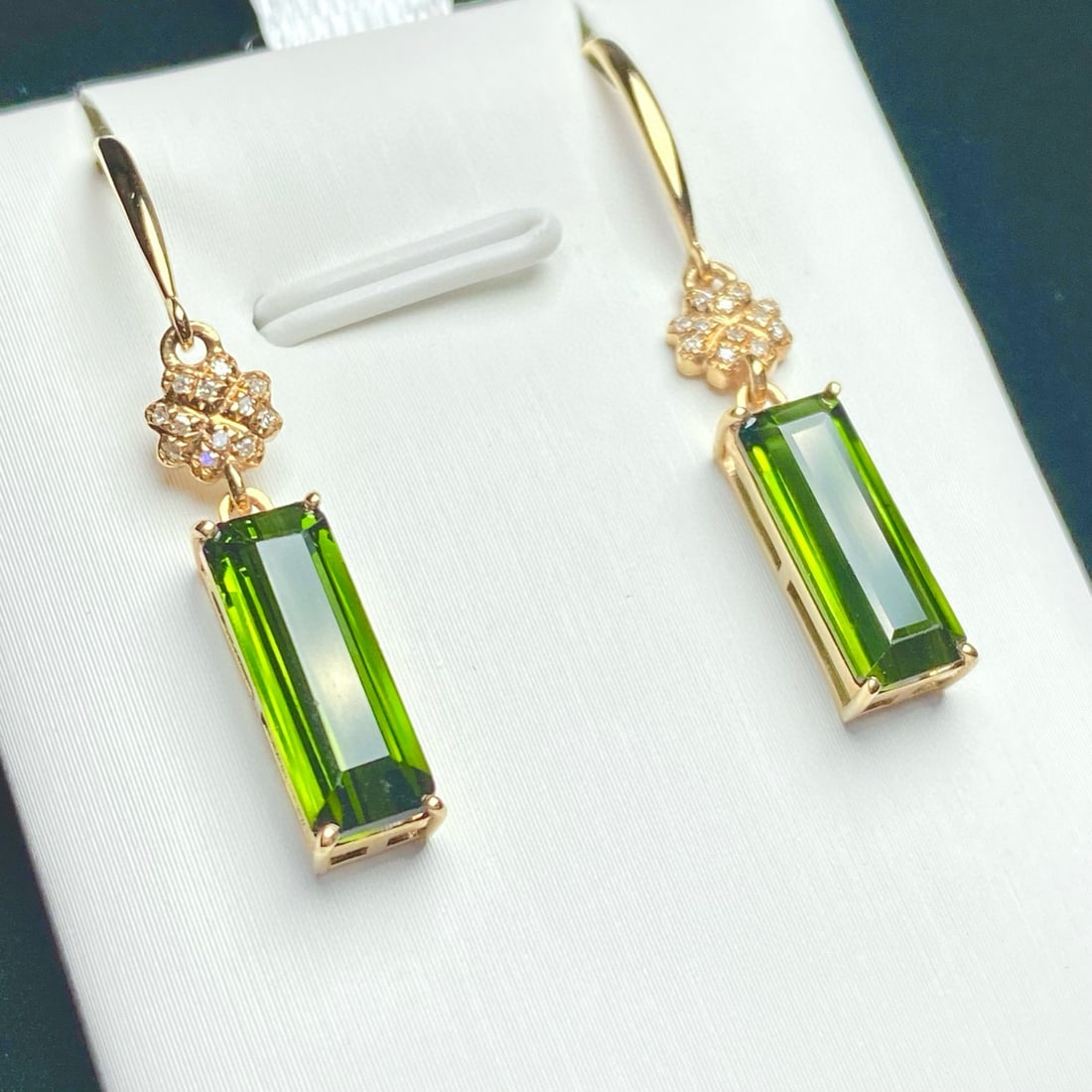 14k Gold 4.1 Ct Natural Tourmaline & Diamond Earrings - 5