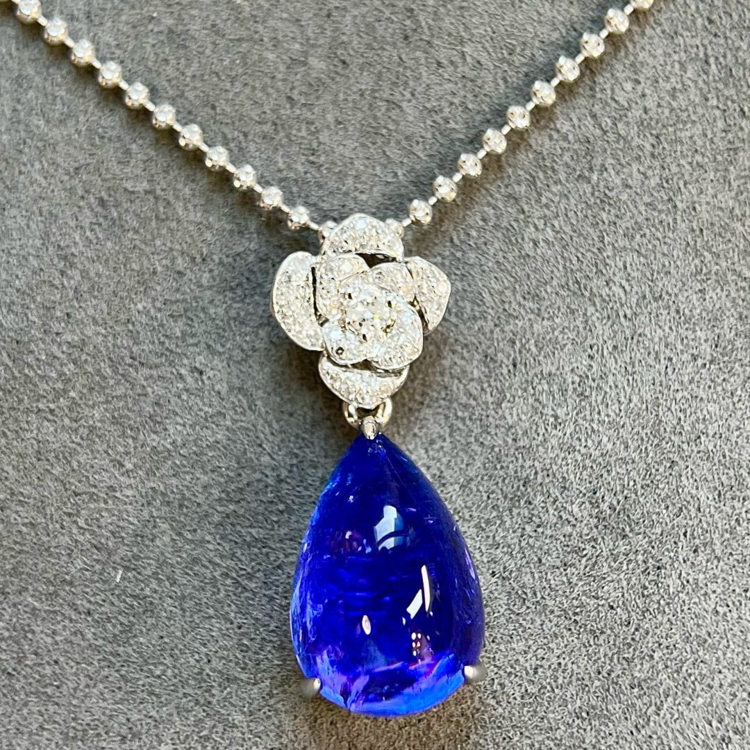 14k Gold 11.61 Ctw Natural Tanzanite & Diamond Pendant( Without Chain ) - 2