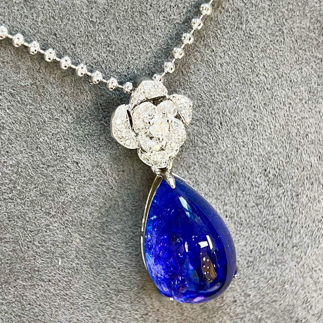 14k Gold 11.61 Ctw Natural Tanzanite & Diamond Pendant( Without Chain ) - 3