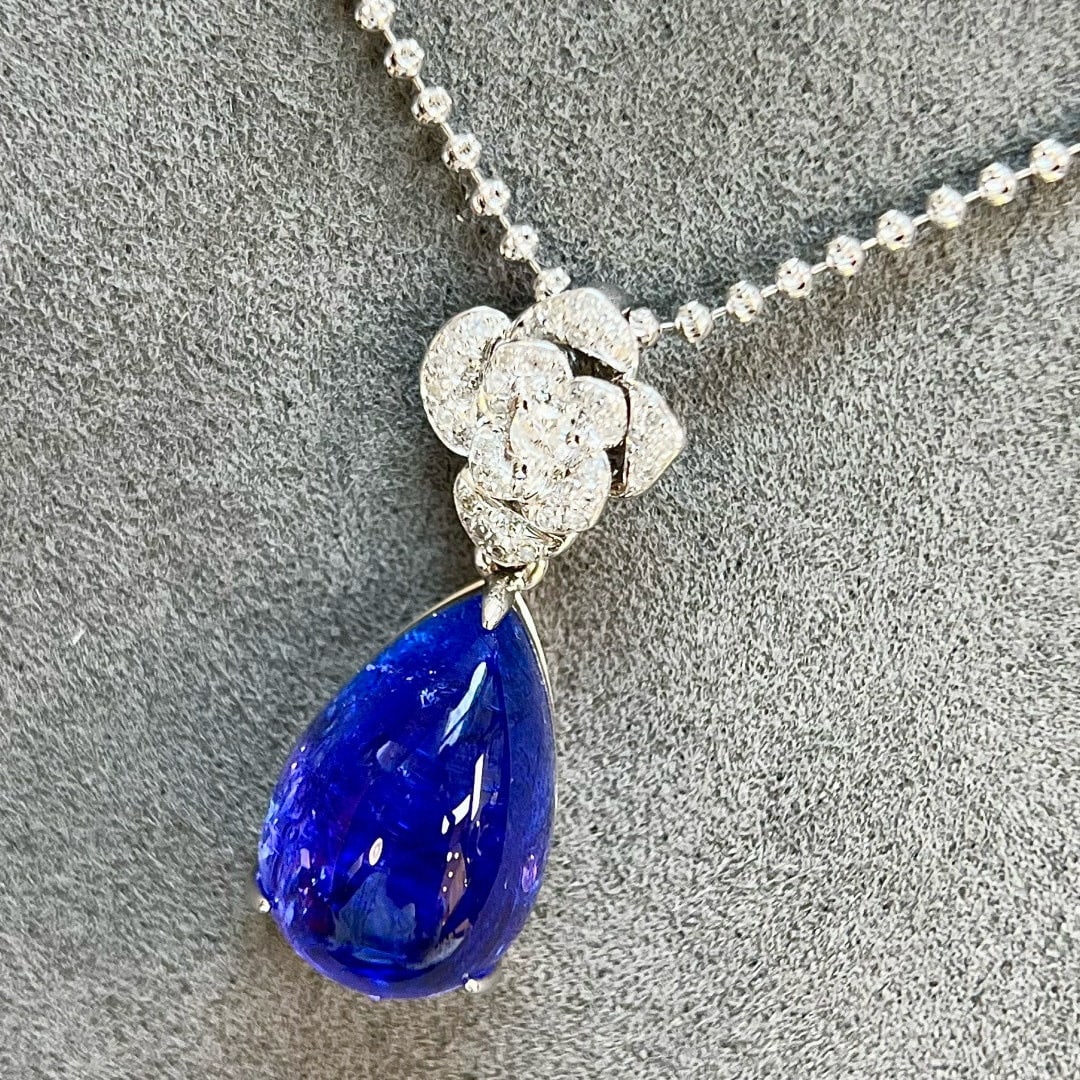 14k Gold 11.61 Ctw Natural Tanzanite & Diamond Pendant( Without Chain ) - 7