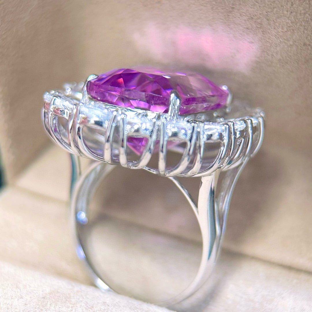 14k Gold 20.03 Ctw Natural Kunzite & Sapphire Ring - 5