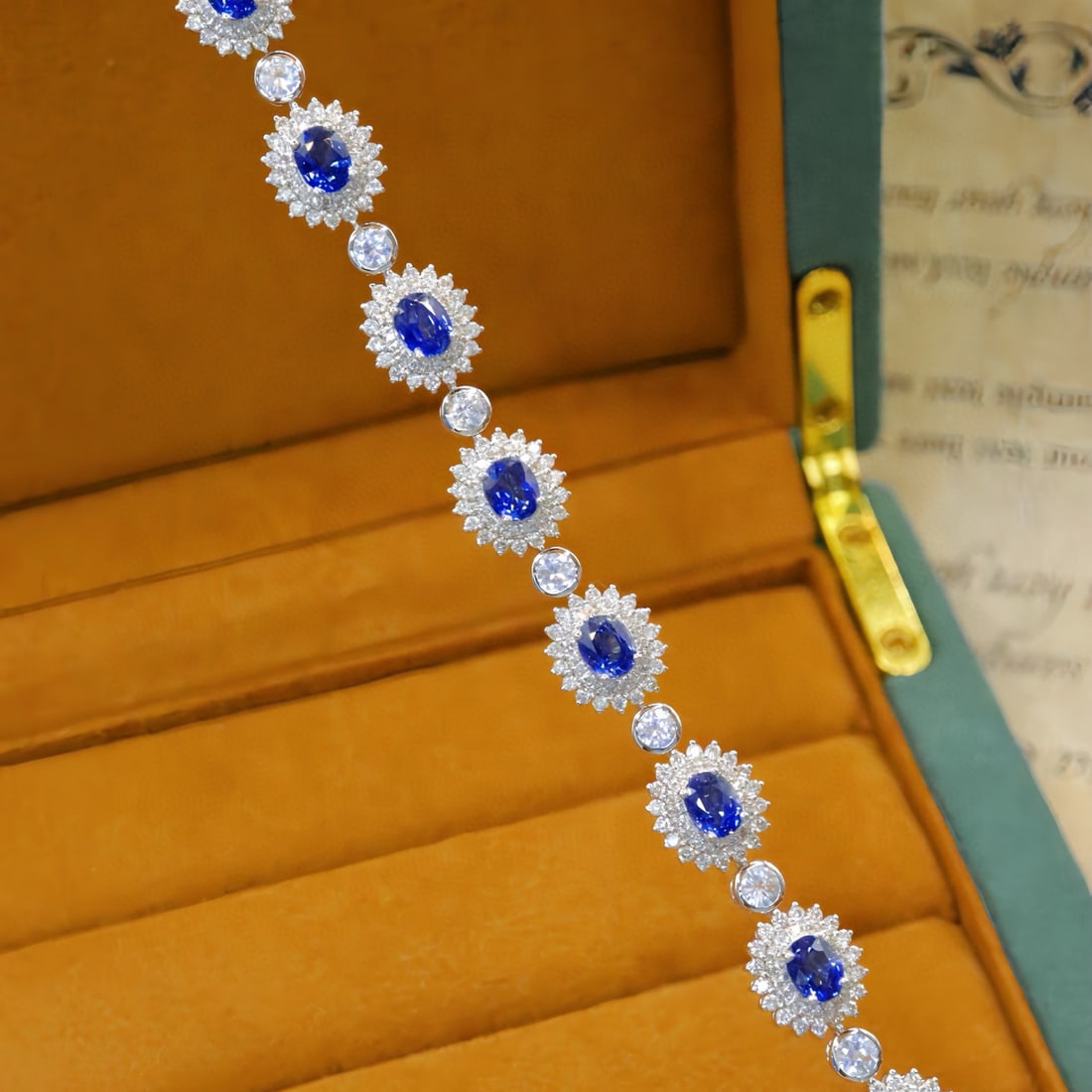 14k Gold 5.99 Ctw Natural Sapphire & Diamond Bracelet: Ref:231089096 // gold content:14k gold // main gemstone:sapphire // shape:oval // carat weight:4. 38ct // color:cornflower blue // treatment:natural // // adjacent gemstone 2 : diamond // number of