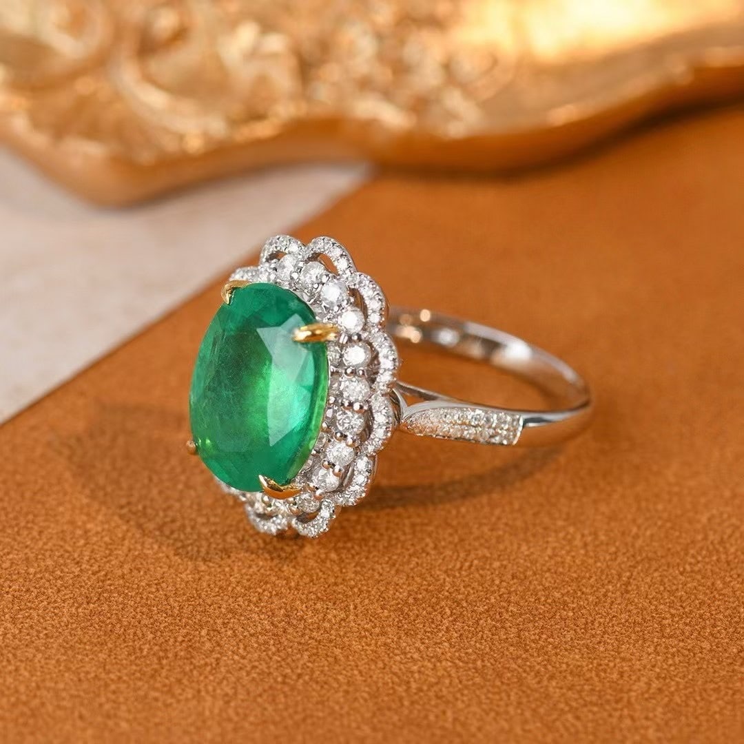 14k Gold 4.9 Ct Vivid Green Natural Emerald & Diamond Ring/pendant( Without Chain ) - 2