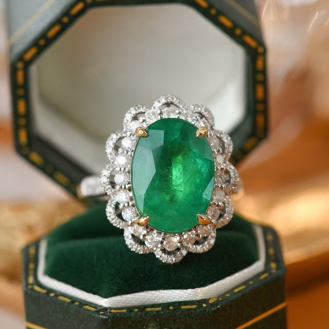 14k Gold 4.9 Ct Vivid Green Natural Emerald & Diamond Ring/pendant( Without Chain ) - 3