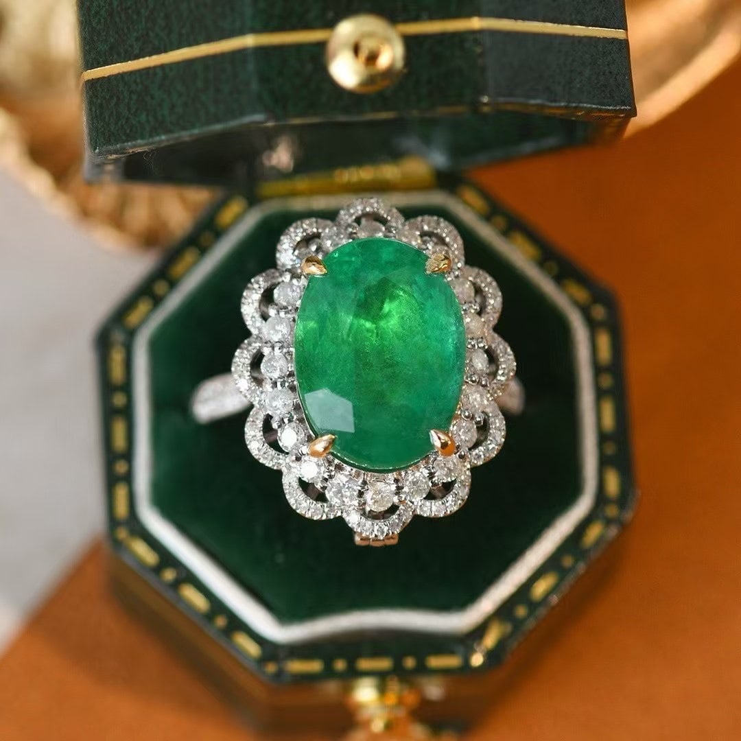 14k Gold 4.9 Ct Vivid Green Natural Emerald & Diamond Ring/pendant( Without Chain ) - 5