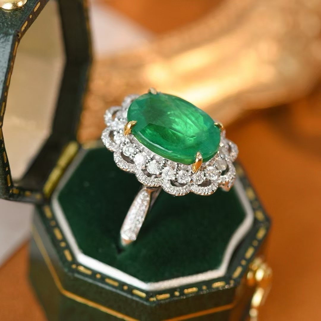 14k Gold 4.9 Ct Vivid Green Natural Emerald & Diamond Ring/pendant( Without Chain ) - 6