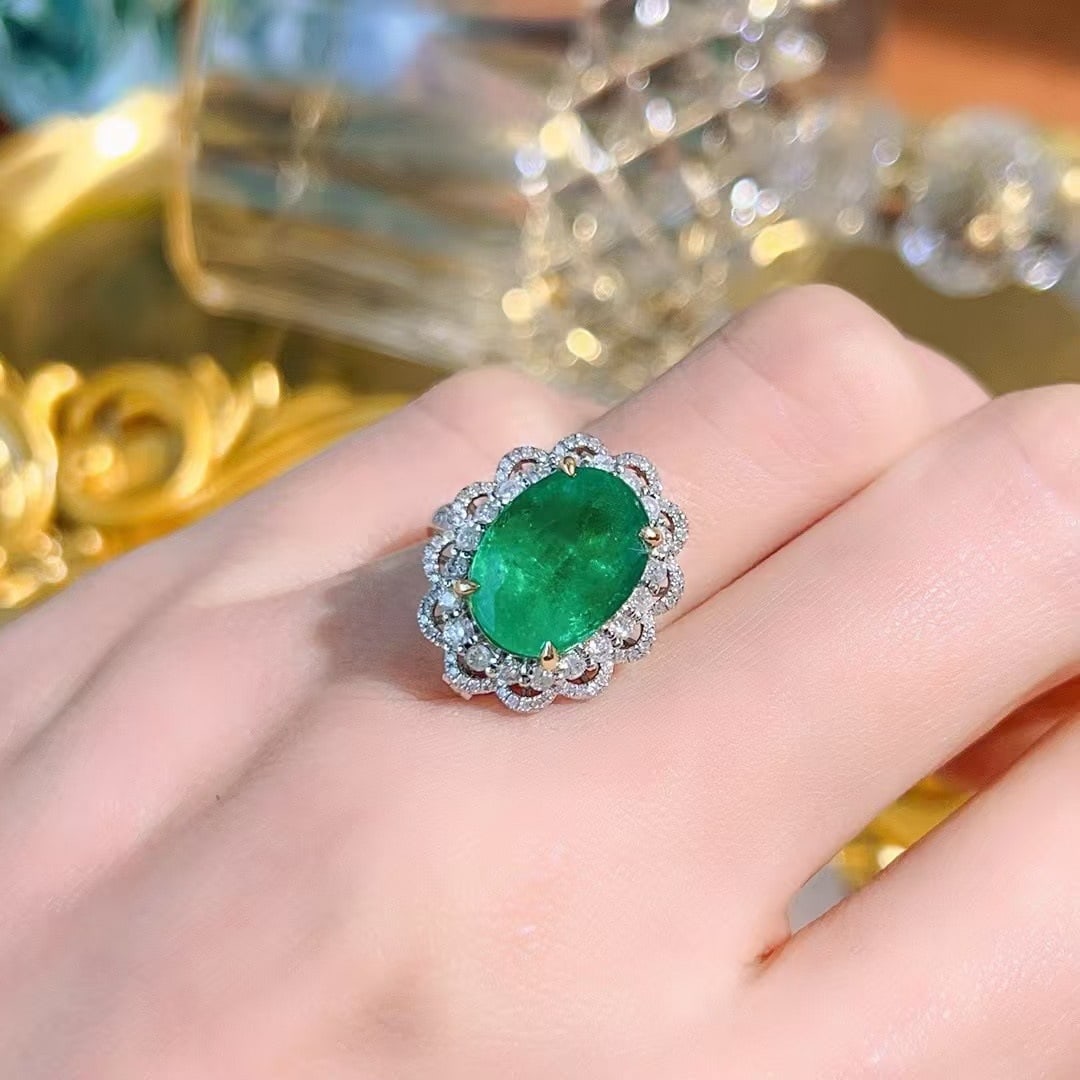 14k Gold 4.9 Ct Vivid Green Natural Emerald & Diamond Ring/pendant( Without Chain ) - 7