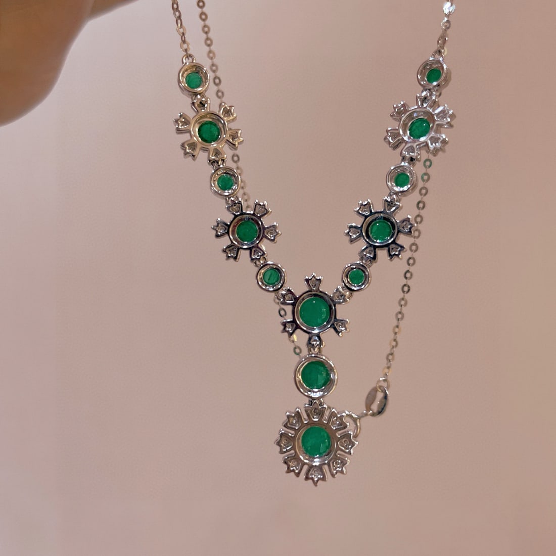 14k Gold 3.70 Ctw Vivid Green Natural Emerald & Diamond Necklace - 5