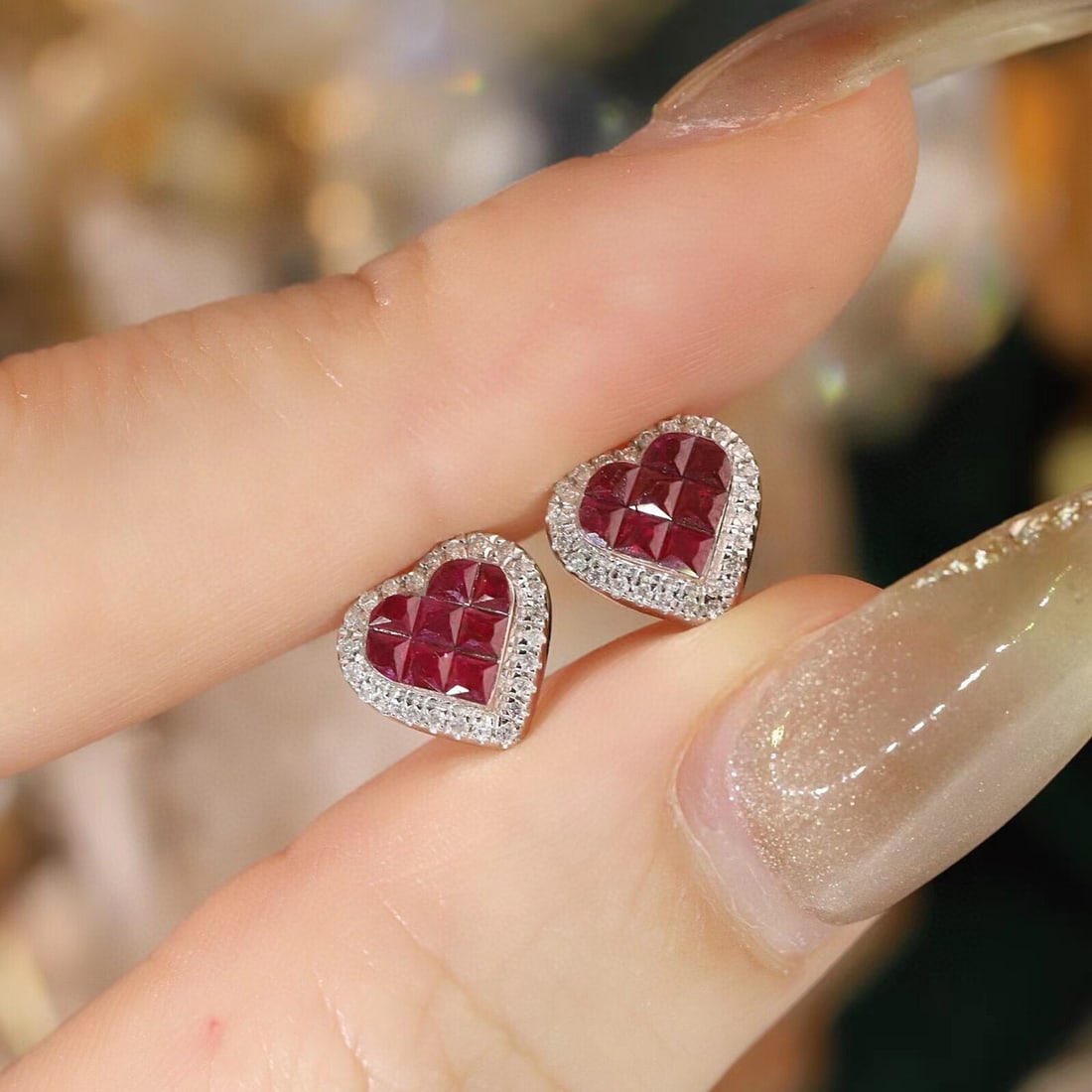 14k Gold 0.34 Ctw Natural Ruby & Diamond Earrings - 4