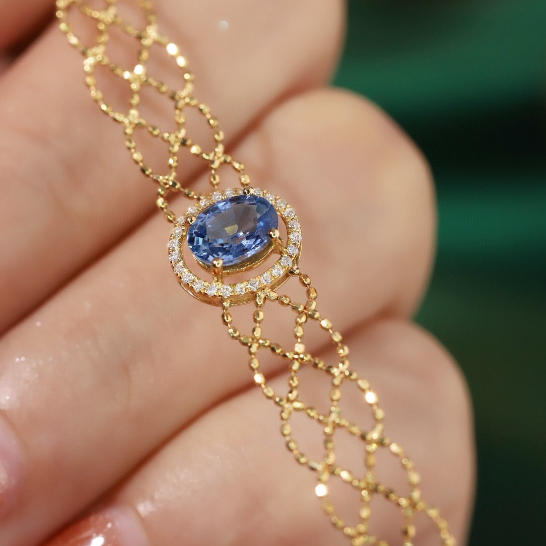 14k Gold 1.10 Ctw Natural Sapphire & Diamond Bracelet - 3