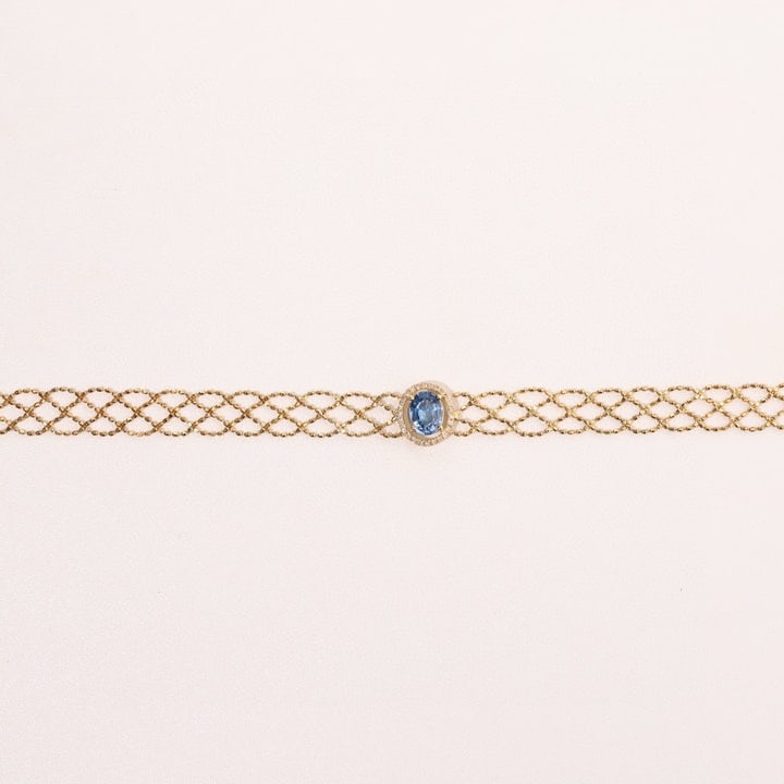 14k Gold 1.10 Ctw Natural Sapphire & Diamond Bracelet - 5