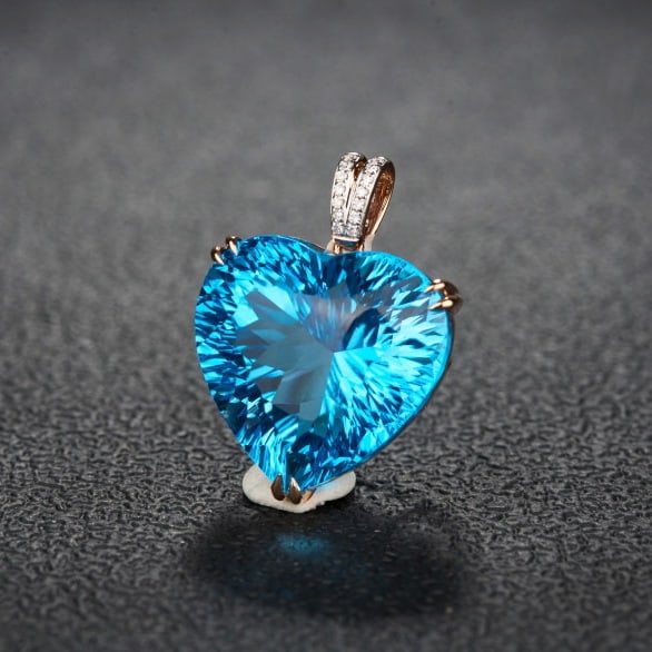 14k Gold 26.48 Ct Natural Topaz & Diamond Pendant( Without Chain ) - 3