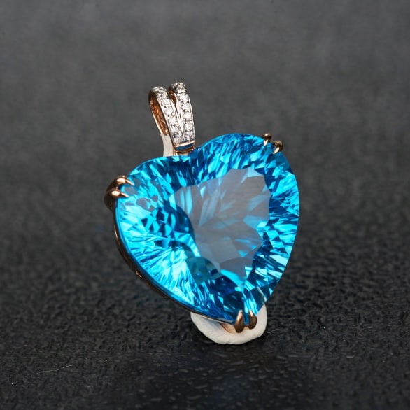 14k Gold 26.48 Ct Natural Topaz & Diamond Pendant( Without Chain ) - 6