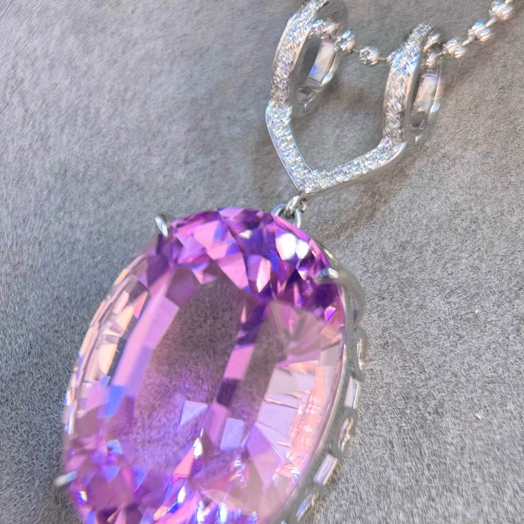 14k Gold 38.35 Ctw Natural Kunzite & Diamond Pendant( Without Chain ) - 2