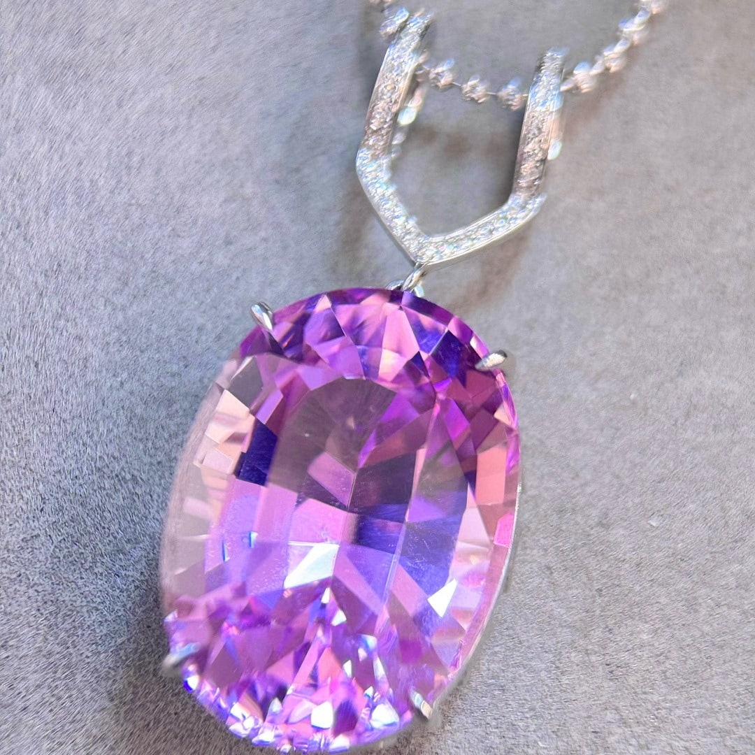 14k Gold 38.35 Ctw Natural Kunzite & Diamond Pendant( Without Chain ) - 3