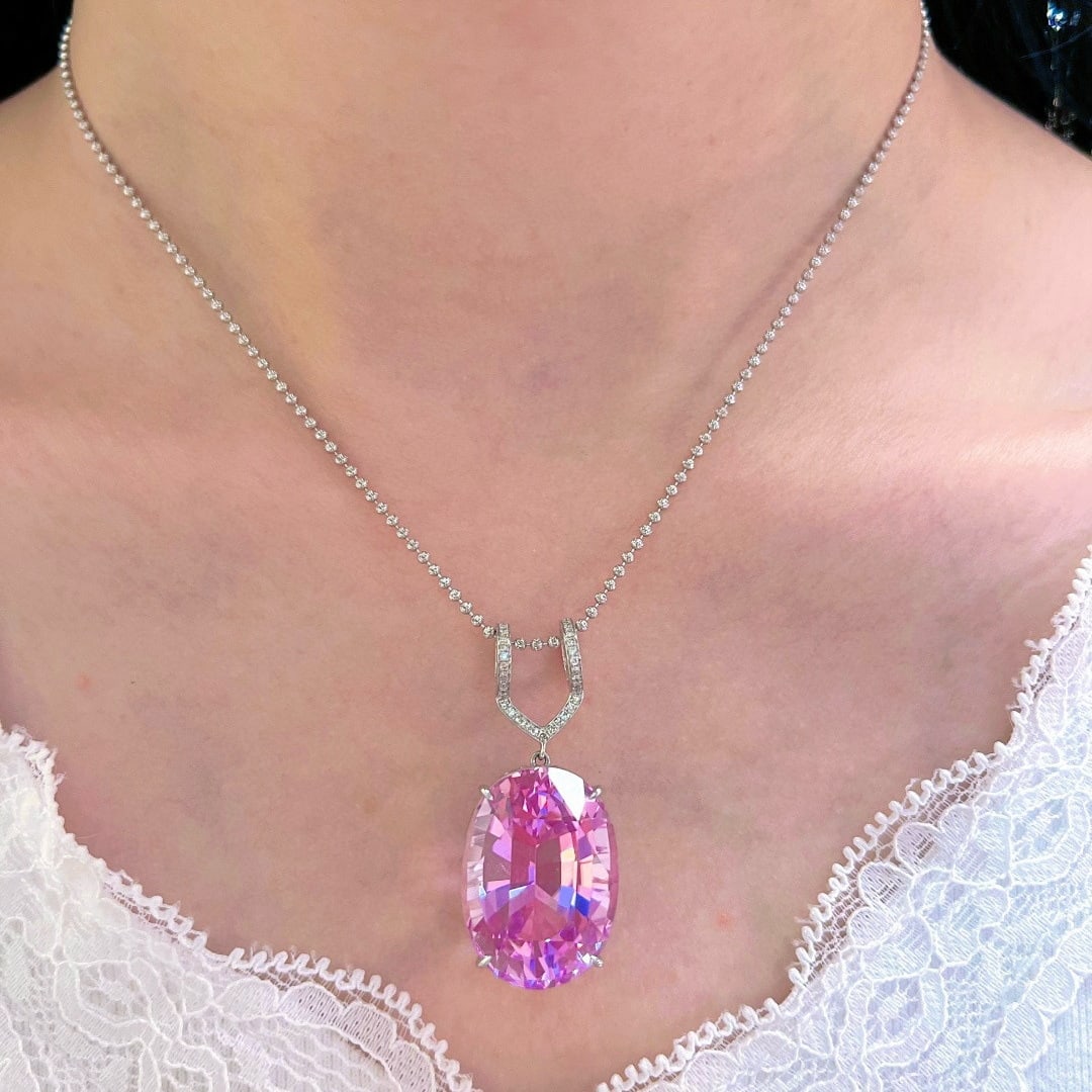 14k Gold 38.35 Ctw Natural Kunzite & Diamond Pendant( Without Chain ) - 6