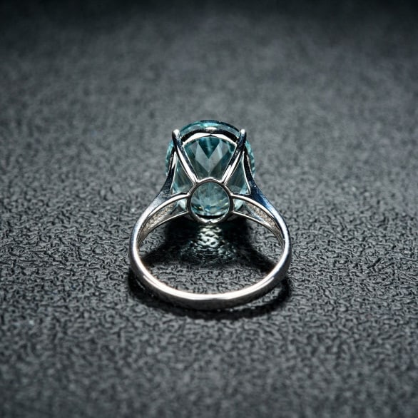 14k Gold 6.69 Ct Natural Aquamarine & Diamond Ring - 5