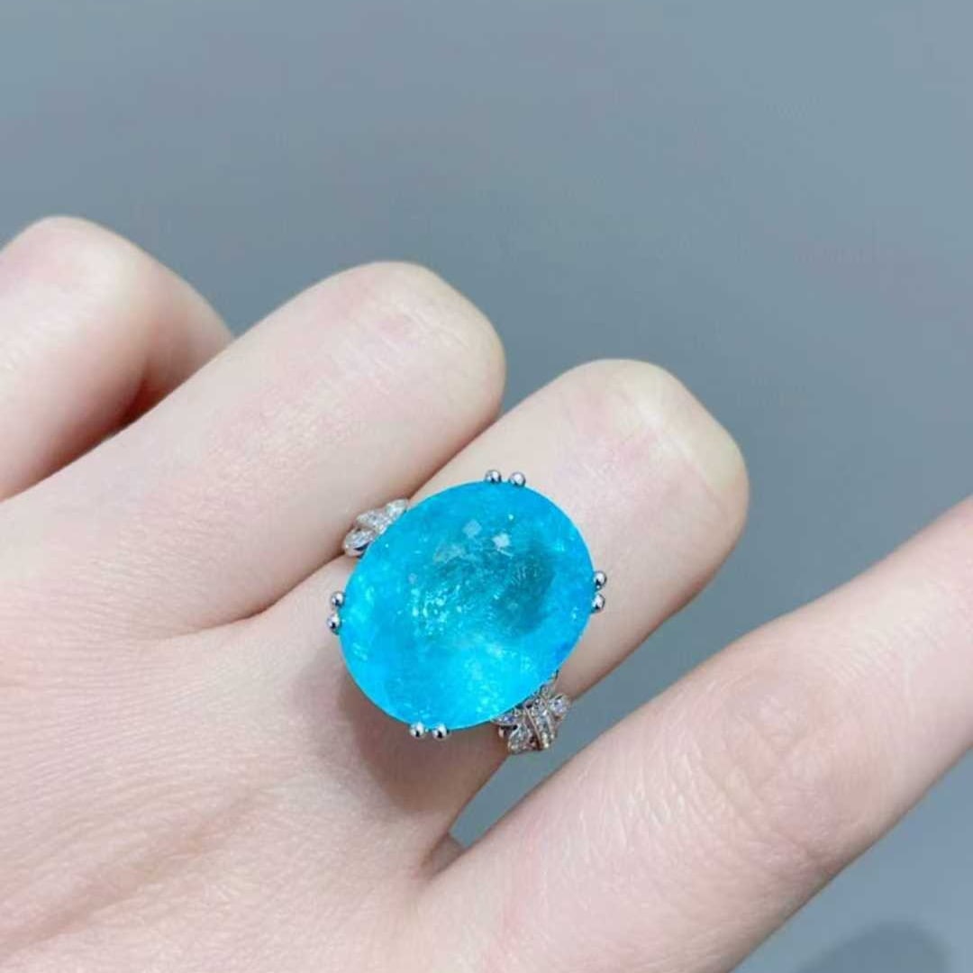 14k Gold 14.13 Ctw Natural Paraiba Tourmaline & Diamond Ring - 6