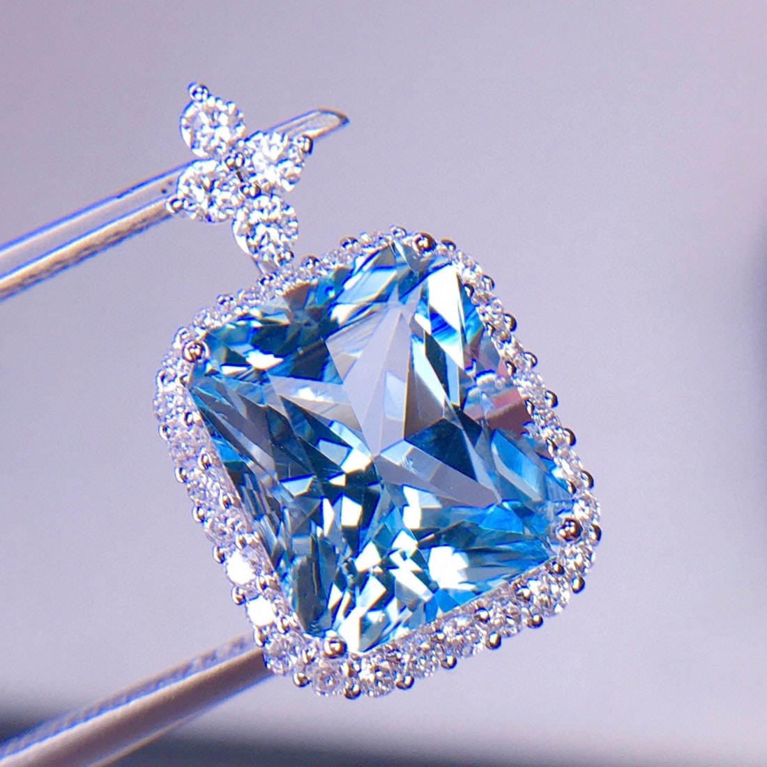 14k Gold 3.82 Ct Natural Aquamarine & Diamond Pendant( Without Chain ) - 6