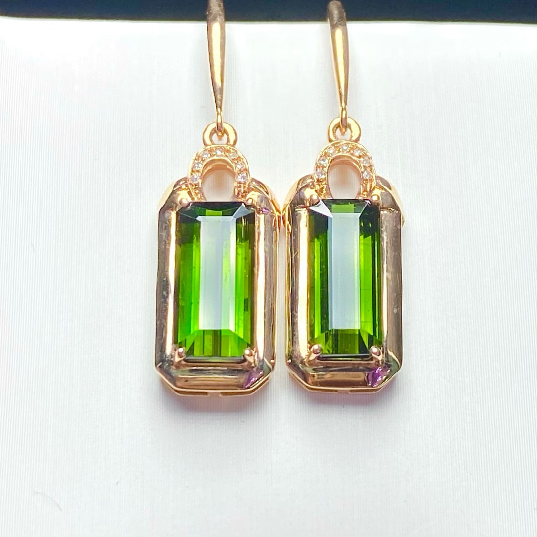 14k Gold 4.25 Ct Natural Tourmaline & Diamond Earrings - 4
