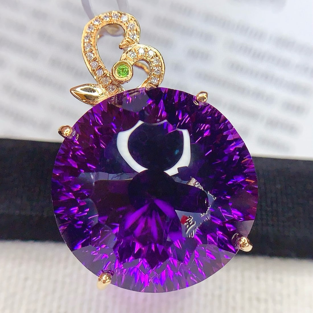 14k Gold 23.6 Ct Natural Amethyst & Diamond Pendant( Without Chain ) - 2