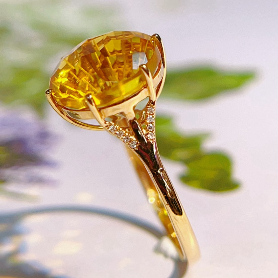 14k Gold 6.85 Ctw Natural Citrine & Diamond Ring - 5