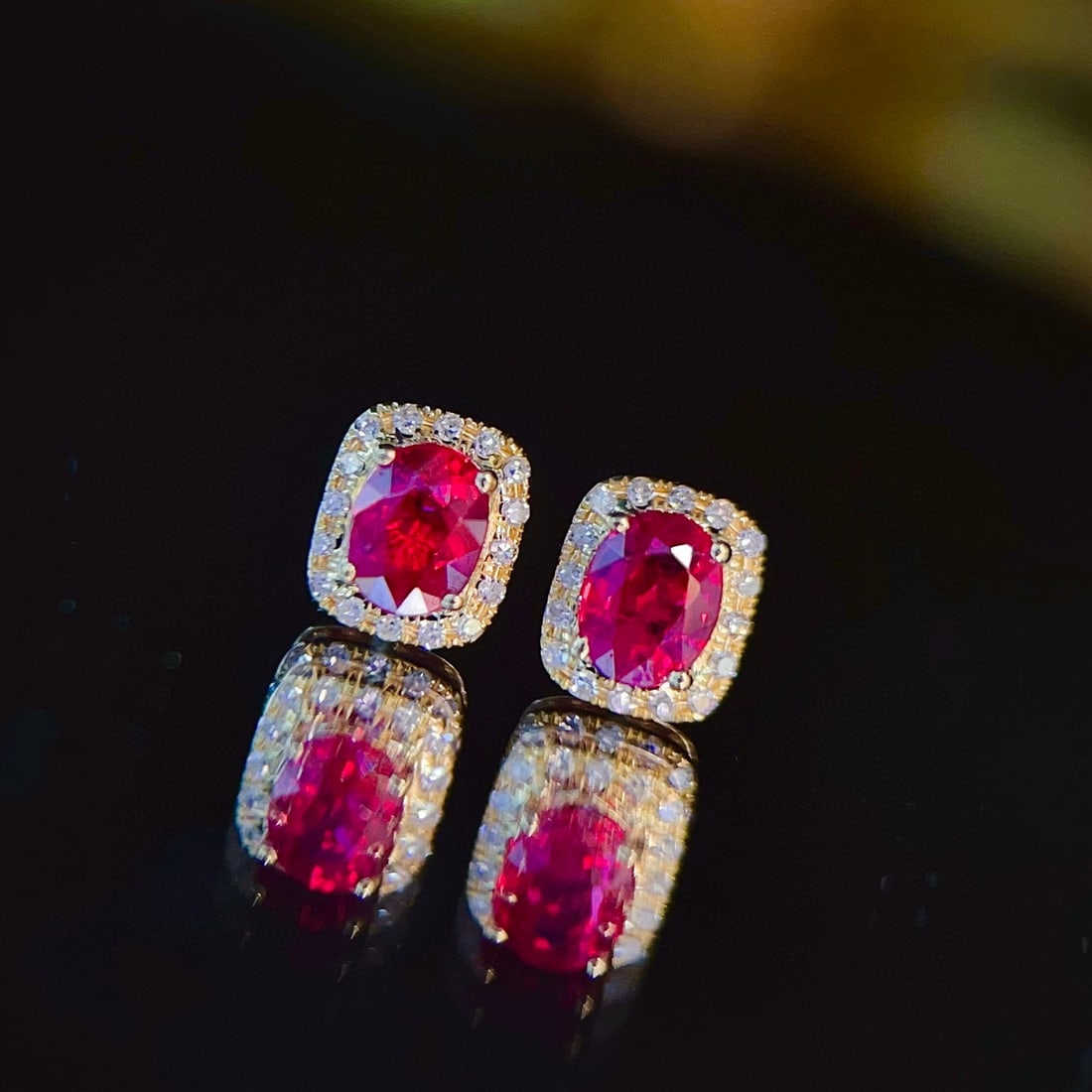 14k Gold 0.71 Ct Natural Ruby & Diamond Earrings - 3