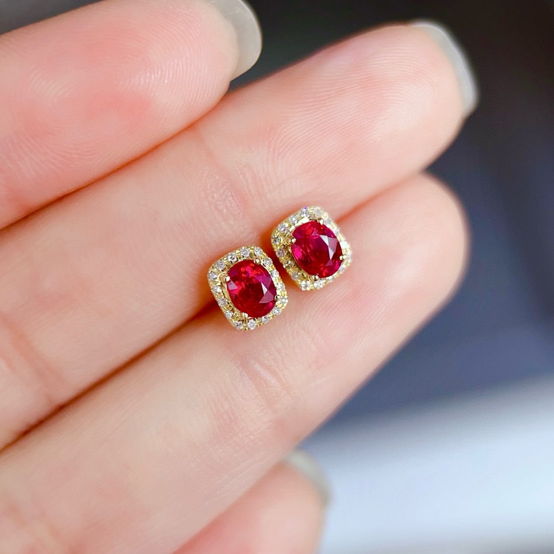 14k Gold 0.71 Ct Natural Ruby & Diamond Earrings - 4