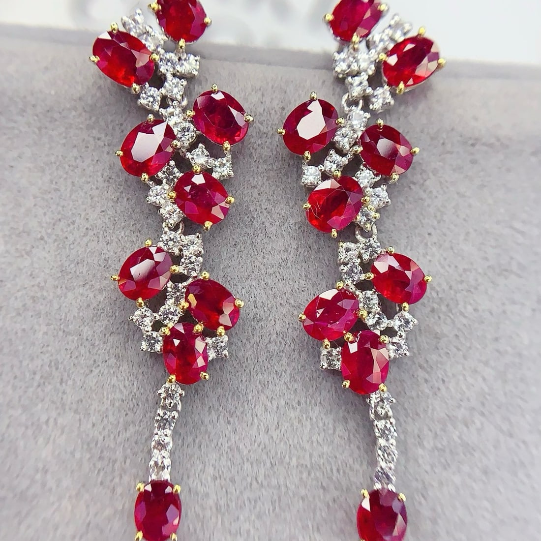 14k Gold 4.26 Ct Vivid Red Natural Ruby & Sapphire Earrings - 4