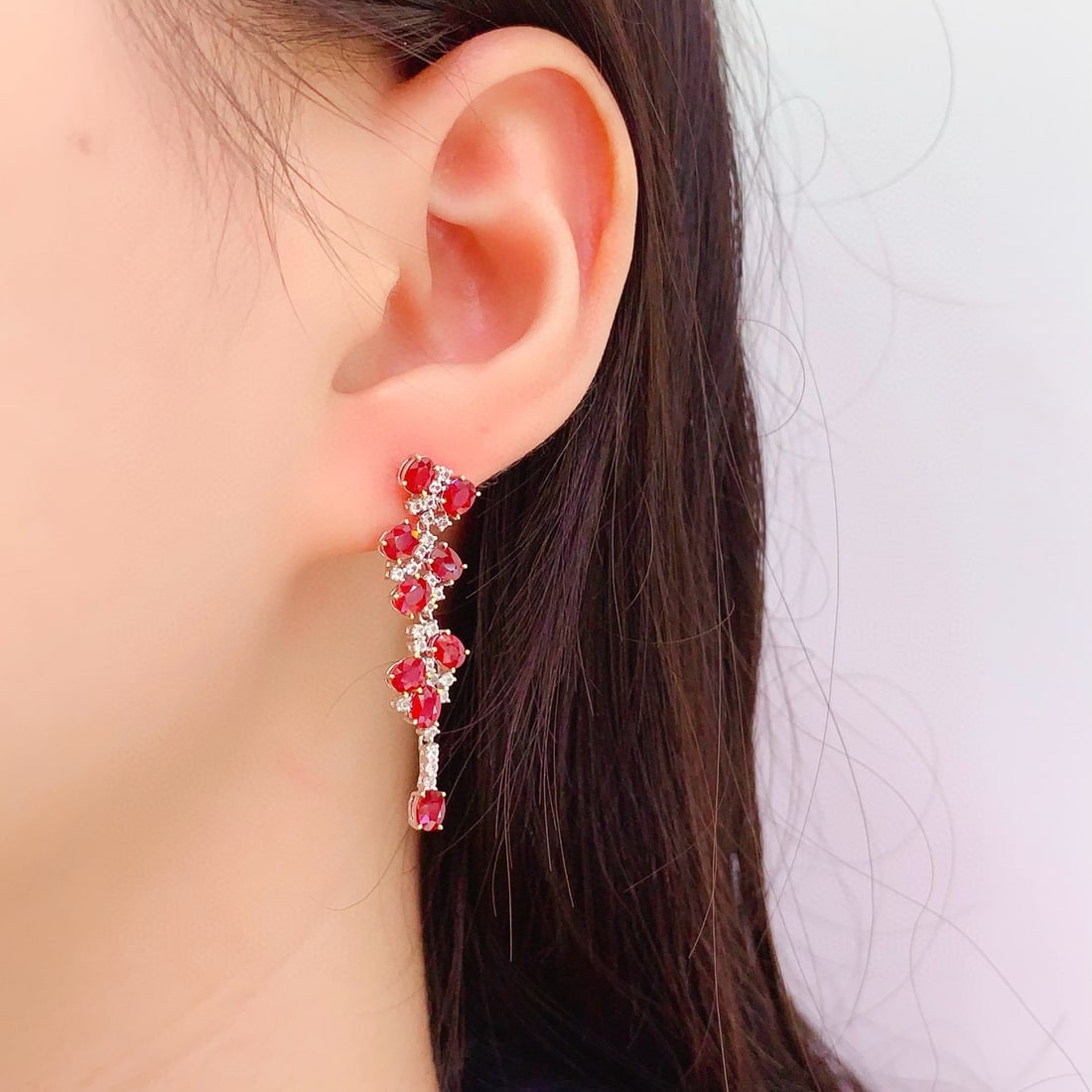 14k Gold 4.26 Ct Vivid Red Natural Ruby & Sapphire Earrings - 5