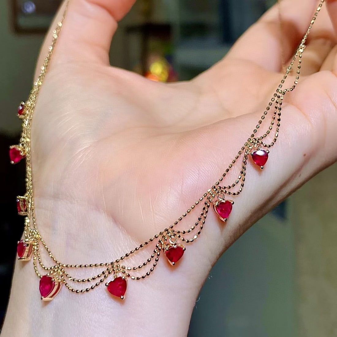 14k Gold 3.16 Ct Natural Ruby Necklace - 2