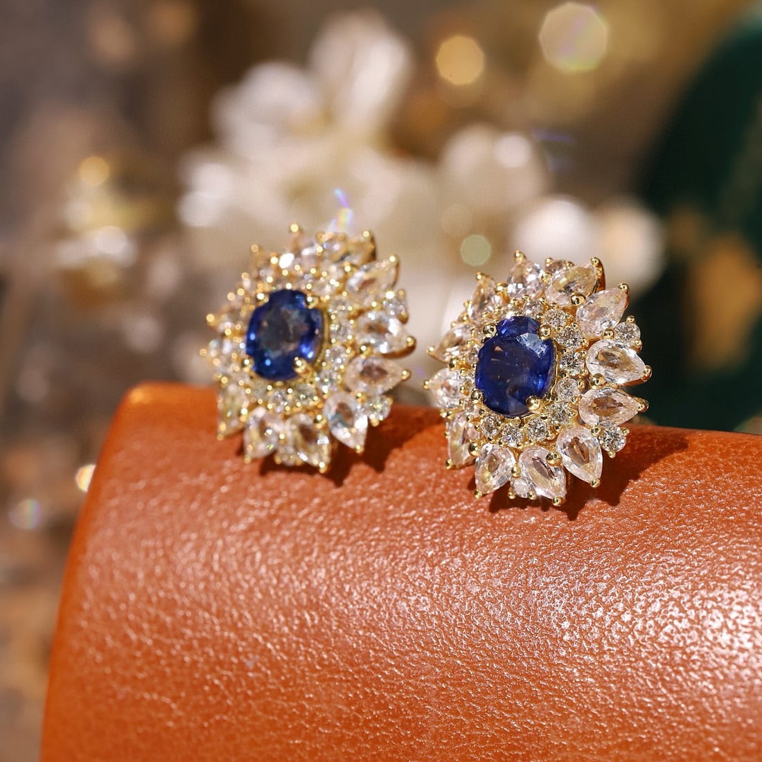14k Gold 3.16 Ctw Natural Sapphire & Sapphire Earrings - 2