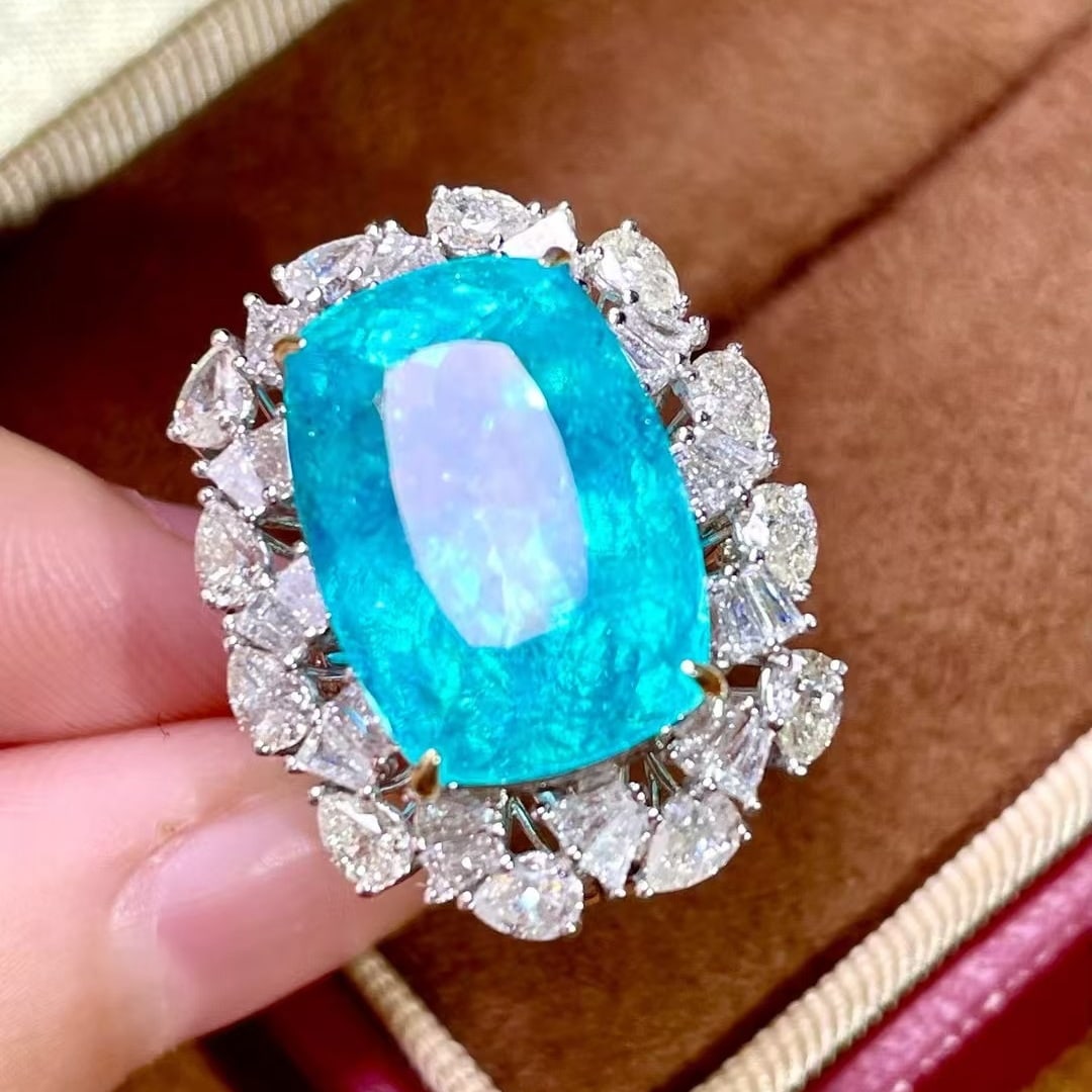 14k Gold 14.47 Ctw Natural Paraiba Tourmaline & Diamond Ring/pendant( Without Chain ) - 5