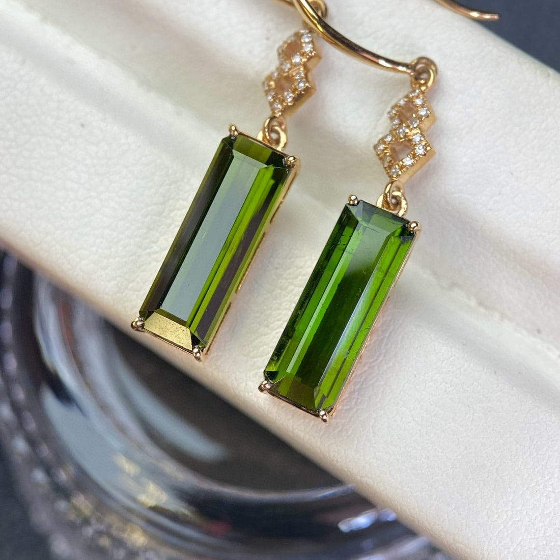 14k Gold 6.05 Ct Natural Tourmaline & Diamond Earrings - 2