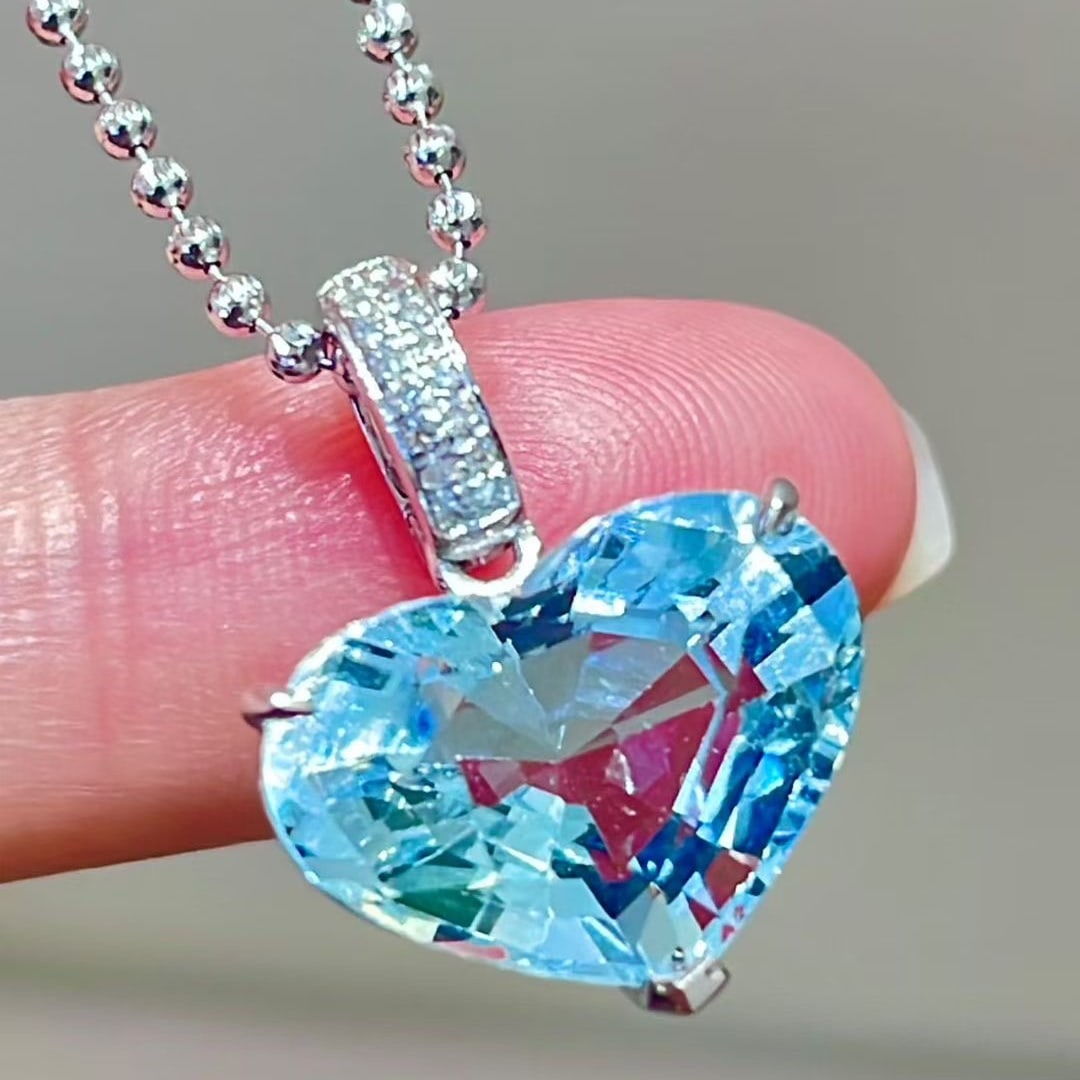 14k Gold 6.35 Ct Natural Aquamarine & Diamond Pendant( Without Chain ) - 3