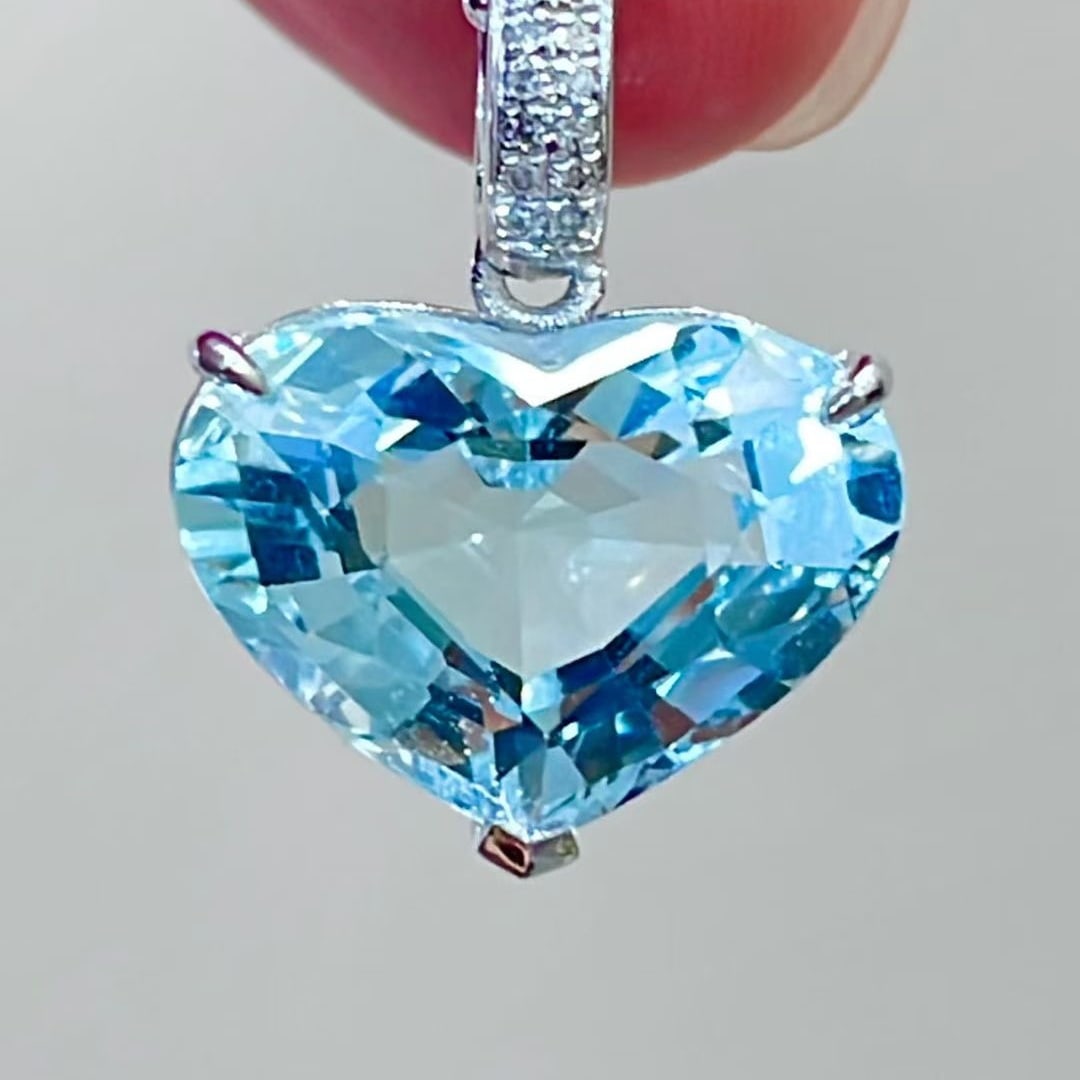 14k Gold 6.35 Ct Natural Aquamarine & Diamond Pendant( Without Chain ) - 5