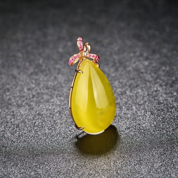 14k Gold 25.08 Ct Natural Prehnite & Ruby Pendant( Without Chain ) - 2