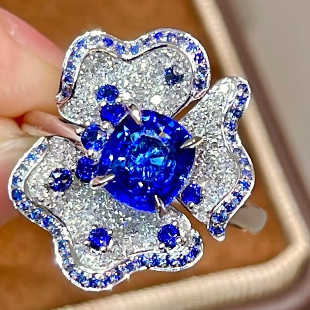 14k Gold 1.70 Ctw Natural Sapphire & Diamond Ring - 4